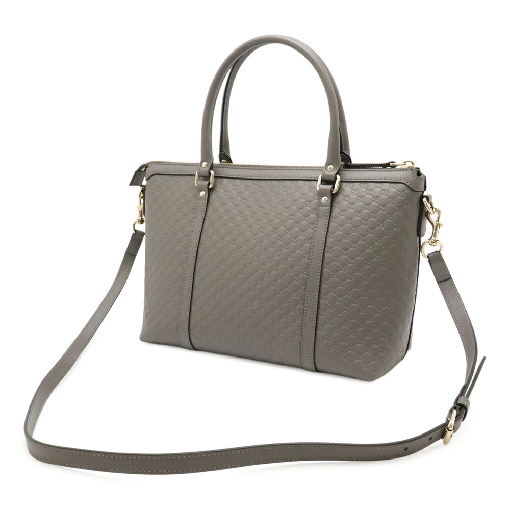 Gucci Tote Leather Handbag Bag Shoulder Gray Microssima Gray